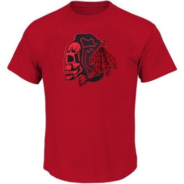 Men's Chicago Blackhawks T-Shirts - - Red/Red Skull