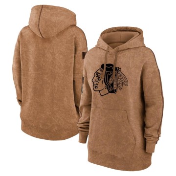 Women's Chicago Blackhawks Brown 2023 Salute to Service Pullover Hoodie - Black