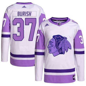 Authentic Adidas Men's Adam Burish Chicago Blackhawks Hockey Fights Cancer Primegreen Jersey - White/Purple