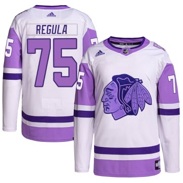 Authentic Adidas Men's Alec Regula Chicago Blackhawks Hockey Fights Cancer Primegreen Jersey - White/Purple