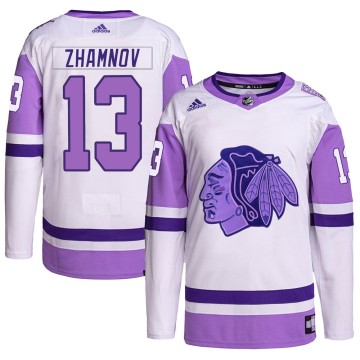 Authentic Adidas Men's Alex Zhamnov Chicago Blackhawks Hockey Fights Cancer Primegreen Jersey - White/Purple