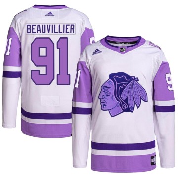 Authentic Adidas Men's Anthony Beauvillier Chicago Blackhawks Hockey Fights Cancer Primegreen Jersey - White/Purple