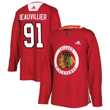 Authentic Adidas Men's Anthony Beauvillier Chicago Blackhawks Red Home Practice Jersey - Black