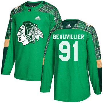 Authentic Adidas Men's Anthony Beauvillier Chicago Blackhawks St. Patrick's Day Practice Jersey - Green