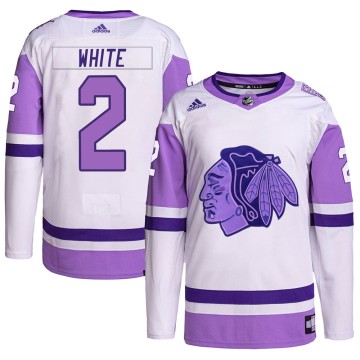 Authentic Adidas Men's Bill White Chicago Blackhawks Hockey Fights Cancer Primegreen Jersey - White/Purple