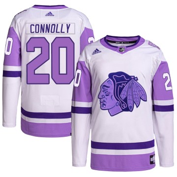 Authentic Adidas Men's Brett Connolly Chicago Blackhawks Hockey Fights Cancer Primegreen Jersey - White/Purple