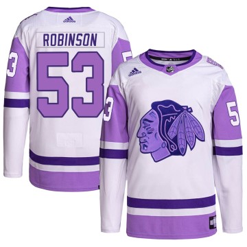 Authentic Adidas Men's Buddy Robinson Chicago Blackhawks Hockey Fights Cancer Primegreen Jersey - White/Purple