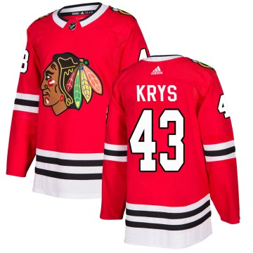 Authentic Adidas Men's Chad Krys Chicago Blackhawks Red Home Jersey - Black