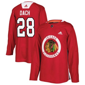 Authentic Adidas Men's Colton Dach Chicago Blackhawks Red Home Practice Jersey - Black