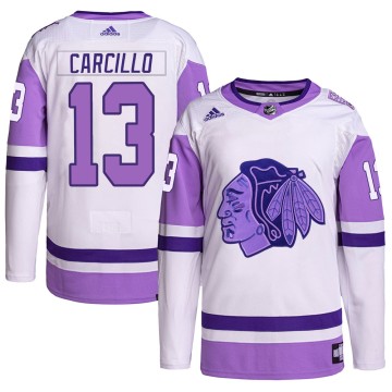 Authentic Adidas Men's Daniel Carcillo Chicago Blackhawks Hockey Fights Cancer Primegreen Jersey - White/Purple