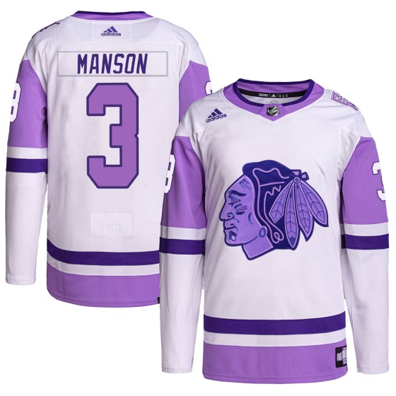 Authentic Adidas Men's Dave Manson Chicago Blackhawks Hockey Fights Cancer Primegreen Jersey - White/Purple