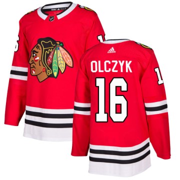Authentic Adidas Men's Ed Olczyk Chicago Blackhawks Red Home Jersey - Black