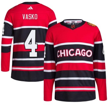 Authentic Adidas Men's Elmer Vasko Chicago Blackhawks Red Reverse Retro 2.0 Jersey - Black