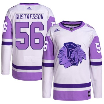 Authentic Adidas Men's Erik Gustafsson Chicago Blackhawks Hockey Fights Cancer Primegreen Jersey - White/Purple
