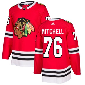 Authentic Adidas Men's Garrett Mitchell Chicago Blackhawks Red Home Jersey - Black
