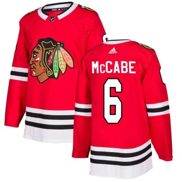 Authentic Adidas Men's Jake McCabe Chicago Blackhawks Red Home Jersey - Black