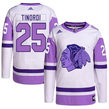 Authentic Adidas Men's Jarred Tinordi Chicago Blackhawks Hockey Fights Cancer Primegreen Jersey - White/Purple