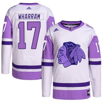 Authentic Adidas Men's Kenny Wharram Chicago Blackhawks Hockey Fights Cancer Primegreen Jersey - White/Purple
