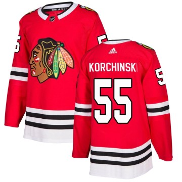 Authentic Adidas Men's Kevin Korchinski Chicago Blackhawks Red Home Jersey - Black