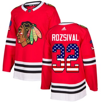 Authentic Adidas Men's Michal Rozsival Chicago Blackhawks Red USA Flag Fashion Jersey - Black