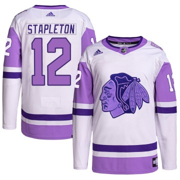 Authentic Adidas Men's Pat Stapleton Chicago Blackhawks Hockey Fights Cancer Primegreen Jersey - White/Purple