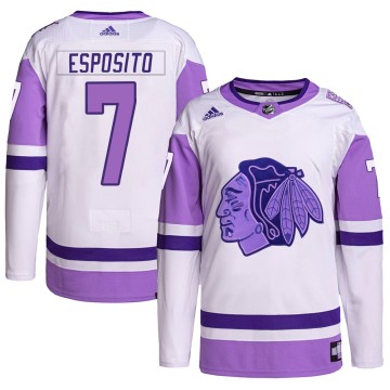 Authentic Adidas Men's Phil Esposito Chicago Blackhawks Hockey Fights Cancer Primegreen Jersey - White/Purple