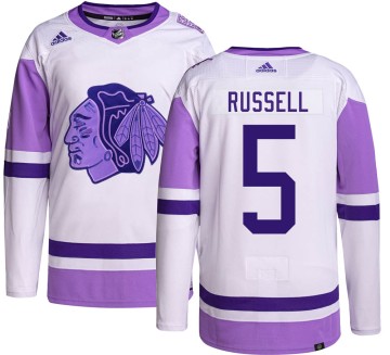 Authentic Adidas Men's Phil Russell Chicago Blackhawks Hockey Fights Cancer Jersey - Black