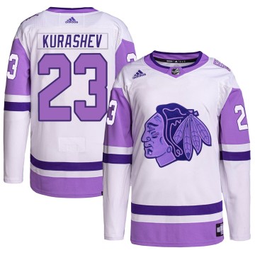 Authentic Adidas Men's Philipp Kurashev Chicago Blackhawks Hockey Fights Cancer Primegreen Jersey - White/Purple