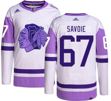 Authentic Adidas Men's Samuel Savoie Chicago Blackhawks Hockey Fights Cancer Jersey - Black
