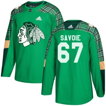 Authentic Adidas Men's Samuel Savoie Chicago Blackhawks St. Patrick's Day Practice Jersey - Green