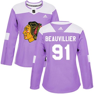 Authentic Adidas Women's Anthony Beauvillier Chicago Blackhawks Fights Cancer Practice Jersey - Purple