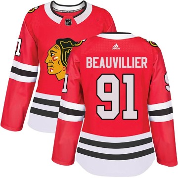 Authentic Adidas Women's Anthony Beauvillier Chicago Blackhawks Red Home Jersey - Black