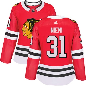 Authentic Adidas Women's Antti Niemi Chicago Blackhawks Red Home Jersey - Black