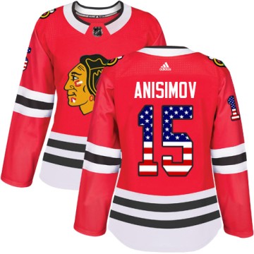 Authentic Adidas Women's Artem Anisimov Chicago Blackhawks Red USA Flag Fashion Jersey - Black