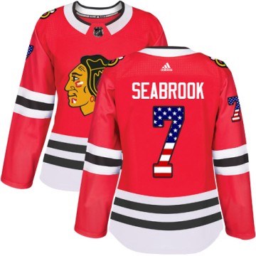 Authentic Adidas Women's Brent Seabrook Chicago Blackhawks Red USA Flag Fashion Jersey - Black