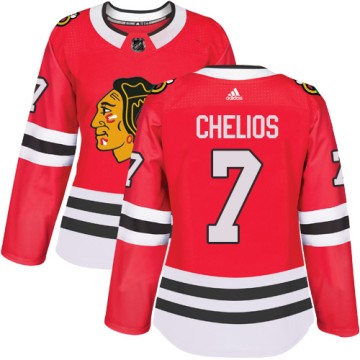 Authentic Adidas Women's Chris Chelios Chicago Blackhawks Red Home Jersey - Black