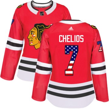 Authentic Adidas Women's Chris Chelios Chicago Blackhawks Red USA Flag Fashion Jersey - Black