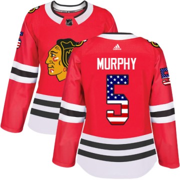 Authentic Adidas Women's Connor Murphy Chicago Blackhawks Red USA Flag Fashion Jersey - Black