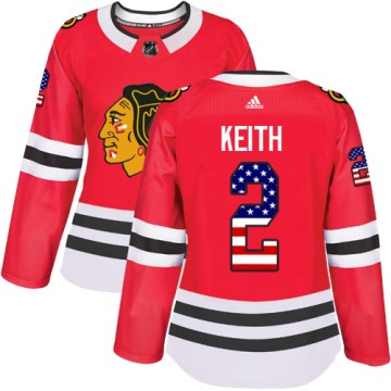 Authentic Adidas Women's Duncan Keith Chicago Blackhawks Red USA Flag Fashion Jersey - Black