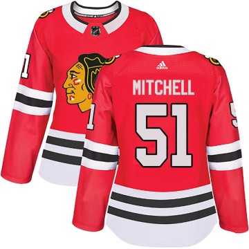 Authentic Adidas Women's Ian Mitchell Chicago Blackhawks Red Home Jersey - Black