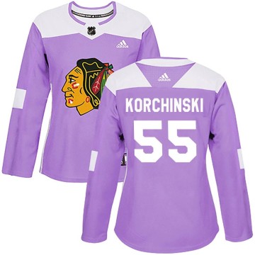 Authentic Adidas Women's Kevin Korchinski Chicago Blackhawks Fights Cancer Practice Jersey - Purple