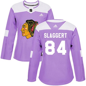 Authentic Adidas Women's Landon Slaggert Chicago Blackhawks Fights Cancer Practice Jersey - Purple