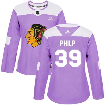 Authentic Adidas Women's Luke Philp Chicago Blackhawks Fights Cancer Practice Jersey - Purple
