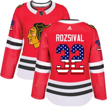 Authentic Adidas Women's Michal Rozsival Chicago Blackhawks Red USA Flag Fashion Jersey - Black
