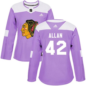 Authentic Adidas Women's Nolan Allan Chicago Blackhawks Fights Cancer Practice Jersey - Purple