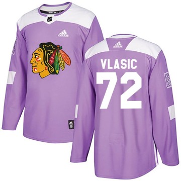 Authentic Adidas Youth Alex Vlasic Chicago Blackhawks Fights Cancer Practice Jersey - Purple