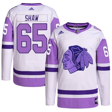 Authentic Adidas Youth Andrew Shaw Chicago Blackhawks Hockey Fights Cancer Primegreen Jersey - White/Purple