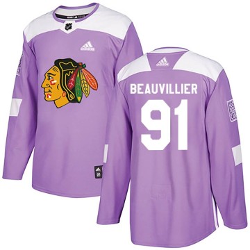 Authentic Adidas Youth Anthony Beauvillier Chicago Blackhawks Fights Cancer Practice Jersey - Purple