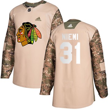 Authentic Adidas Youth Antti Niemi Chicago Blackhawks Camo Veterans Day Practice Jersey - Black