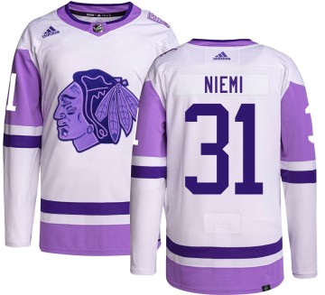 Authentic Adidas Youth Antti Niemi Chicago Blackhawks Hockey Fights Cancer Jersey - Black